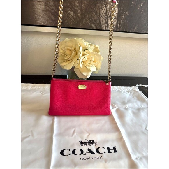 Coach Handbags - Coach Quinn Pebbled Leather Crossbody Style #F52709) hot pink/cranberry color